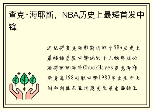 查克·海耶斯，NBA历史上最矮首发中锋